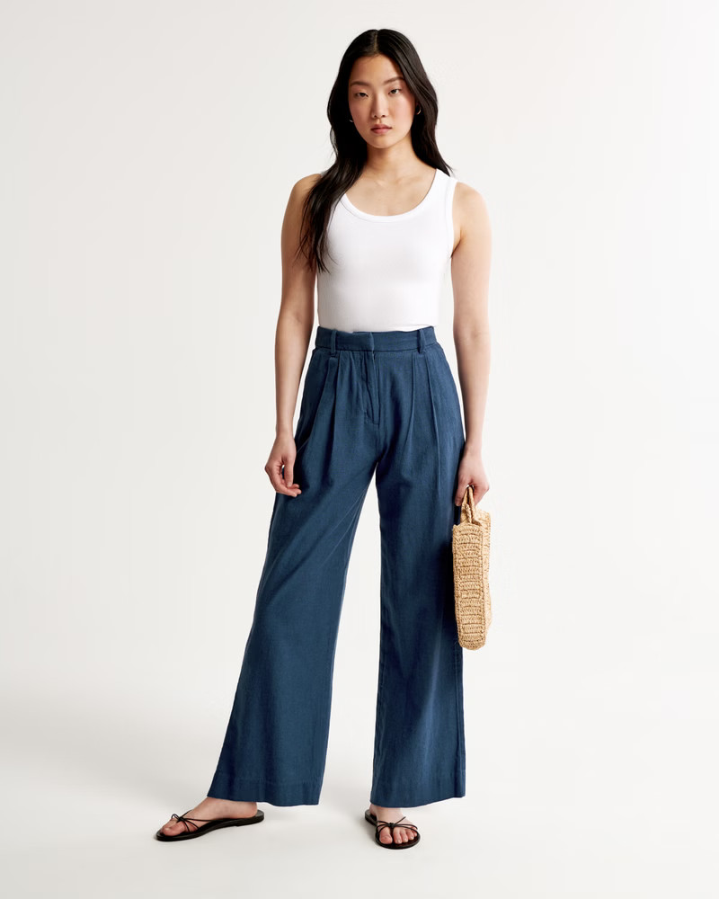 Linen-Blend Tailored Wide Leg Pant | Abercrombie & Fitch (US)