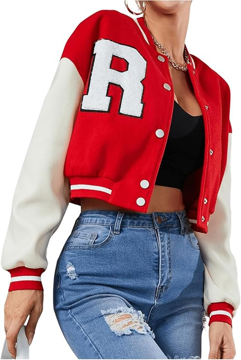 MakeMeChic Women's Casual Button Down Long Sleeve Letter Print Jacket Outerwear | Amazon (US)