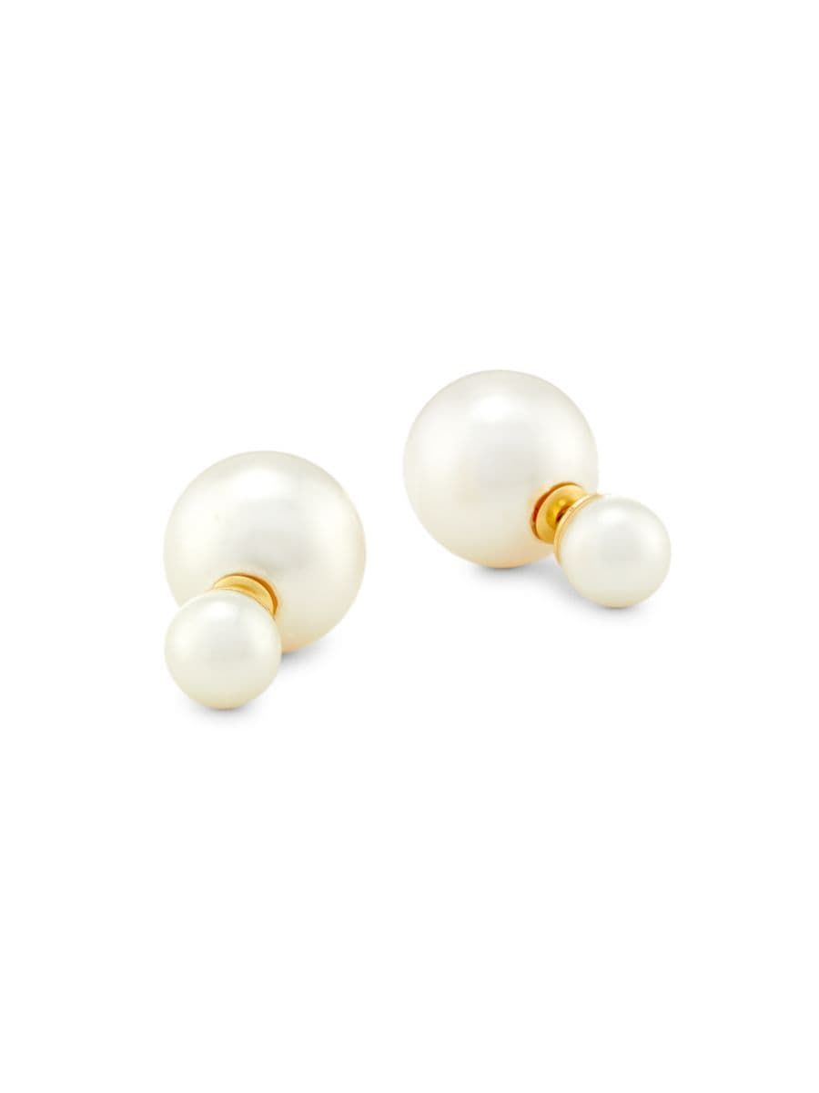 Double 14K-Gold-Plated & Round Faux-Pearl Earrings | Saks Fifth Avenue