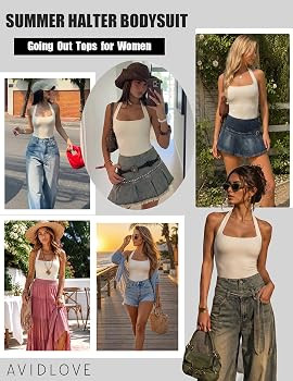 Avidlove Womens Square Neck Halter Bodysuit Sleeveless Thong Body Suits | Amazon (US)