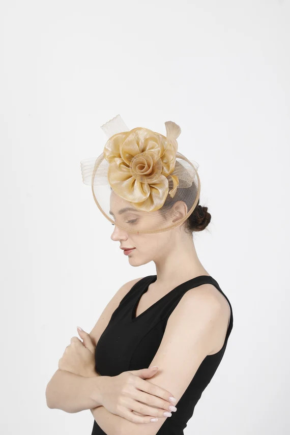 Gold Color Fascinator Hat for Women Tea Party Wedding Kenturky Derby Headband, 1920s Fascinator H... | Etsy (US)