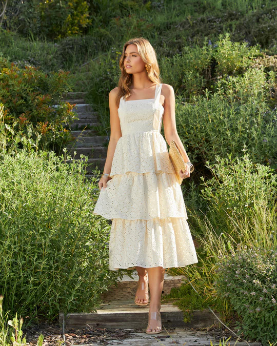 Sparrow Cotton Eyelet Tiered Midi Dress | VICI