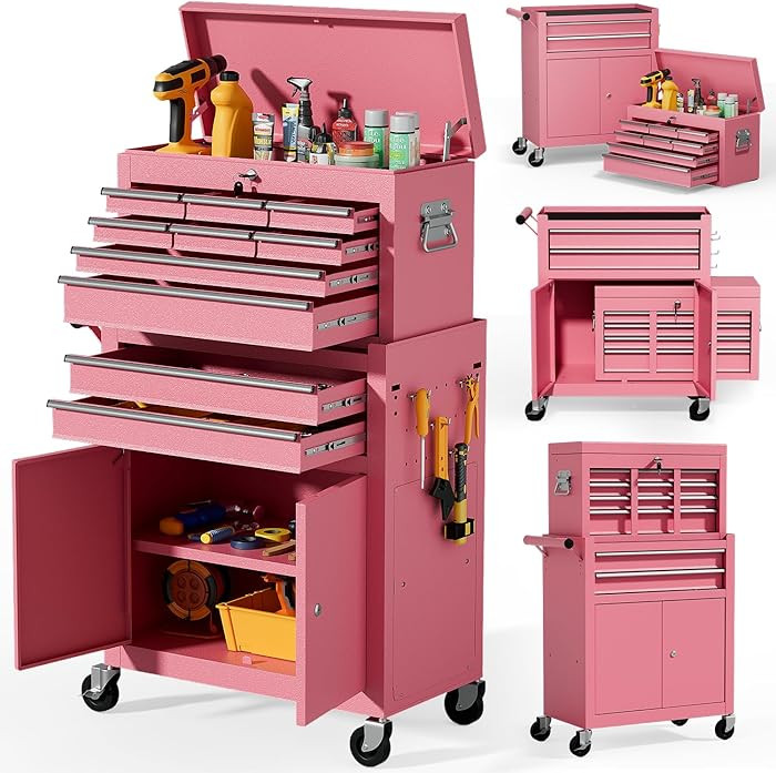 10-Drawer Rolling Tool Chest with Wheels, 2 in 1 Lockable Tool Box with Drawers, High-Capacity Me... | Amazon (US)