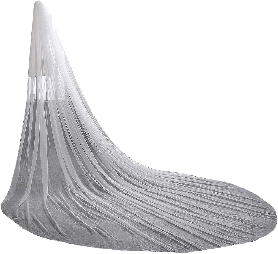 EllieHouse Women's 1 Tier Cathedral Simple Wedding Bridal Veil With Metal Comb HL05 | Amazon (US)