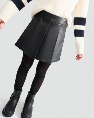 F&F Girls Faux Leather Pleated Skort in Black | Tesco F&F