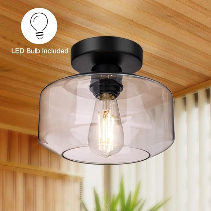 Semi Flush Mount Ceiling Light, Farmhouse Light Fixture with Clear Glass Lamp Shade, Ceiling Ligh... | Amazon (US)