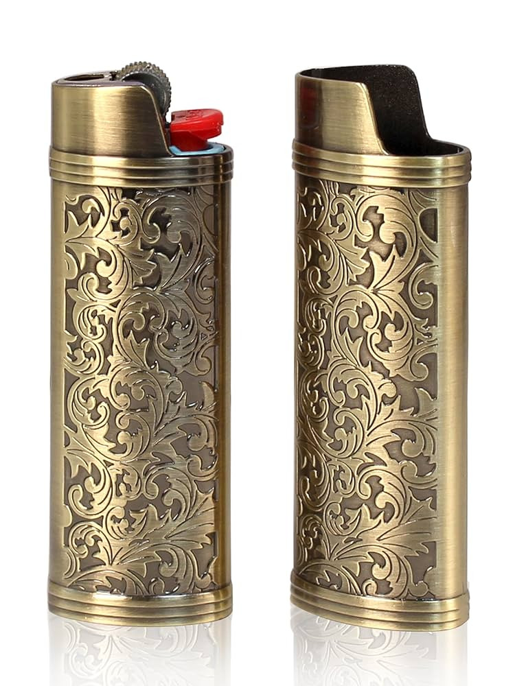 2 Pack Vintage Metal Lighter Case Cover Front Arabesque Engraving Reusable Lighter Sleeve for Bic... | Amazon (US)