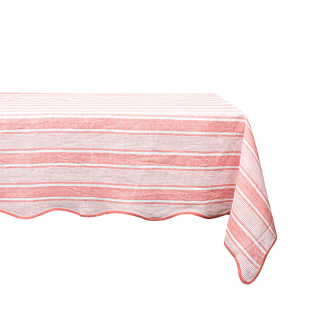 Cabana Stripe 60" x 120" Tablecloth in Coral | Over The Moon