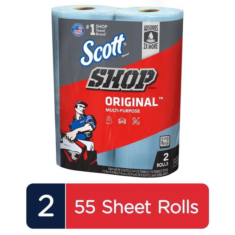 Scott Multi-Purpose, Shop Towel, 2 Rolls, 55 Sheets Per Roll (110 Total Sheets) | Walmart (US)