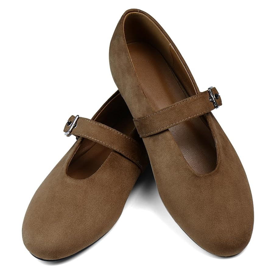 Mary Jane Shoes Women Ballet Flats with Buckle Strap Round Toe Wide Width Closed Toe Flats for Wo... | Amazon (US)