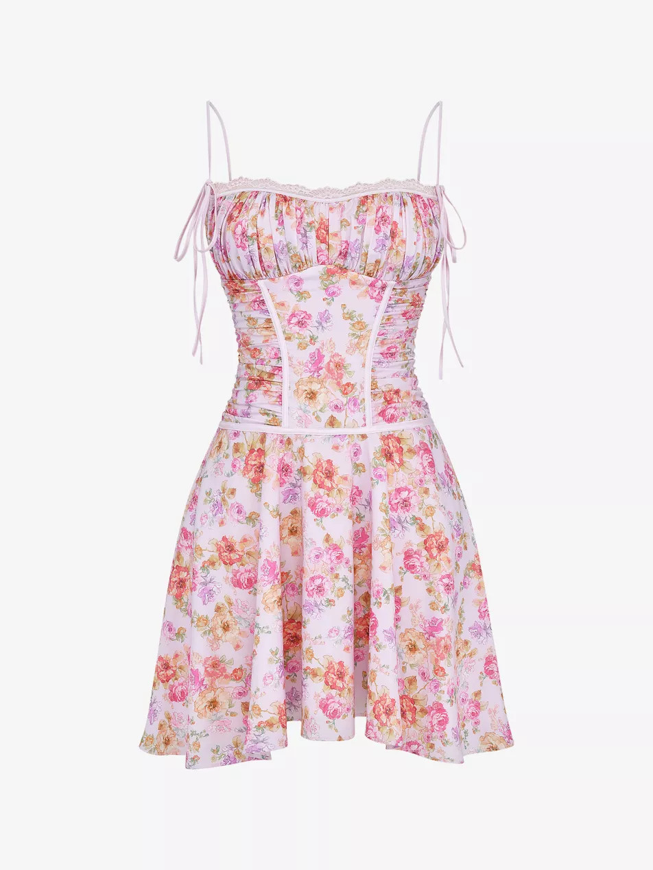 Alejandra floral-print lace-trim woven mini dress | Selfridges
