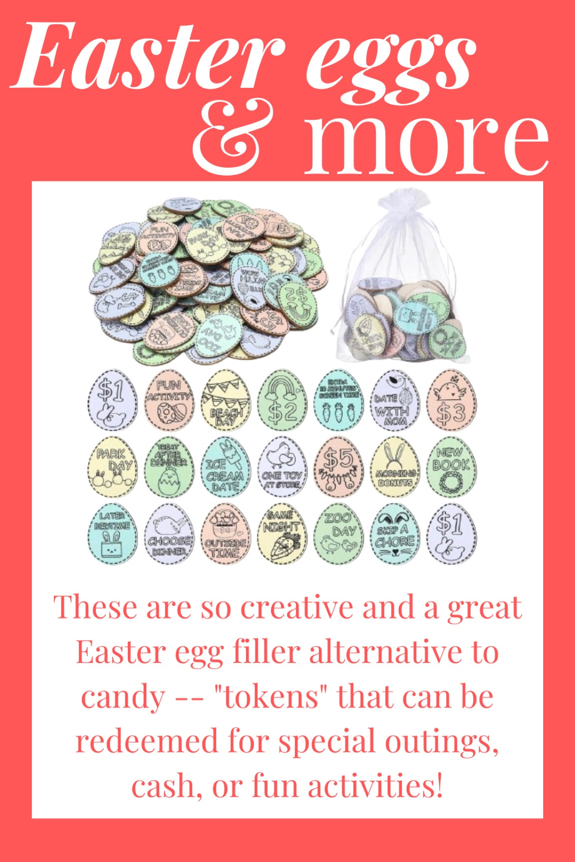 Easter egg tokens are gaining in popularity to replace the junk in Easter eggs and candy fillers with something more fun and meaningful — special outings or activities for the family, cash or new toys! 

#LTKSeasonal #LTKkids #LTKfamily
