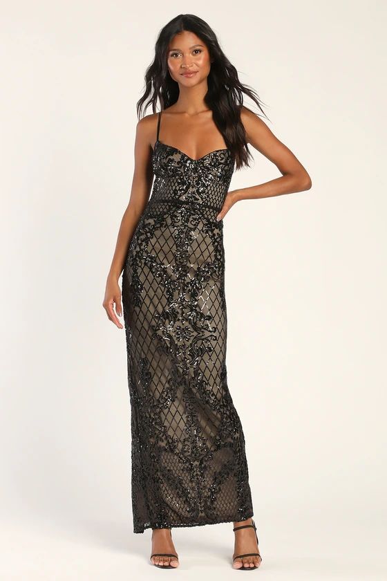 Moonlit Love Black Sequin Sleeveless Maxi Dress | Lulus (US)