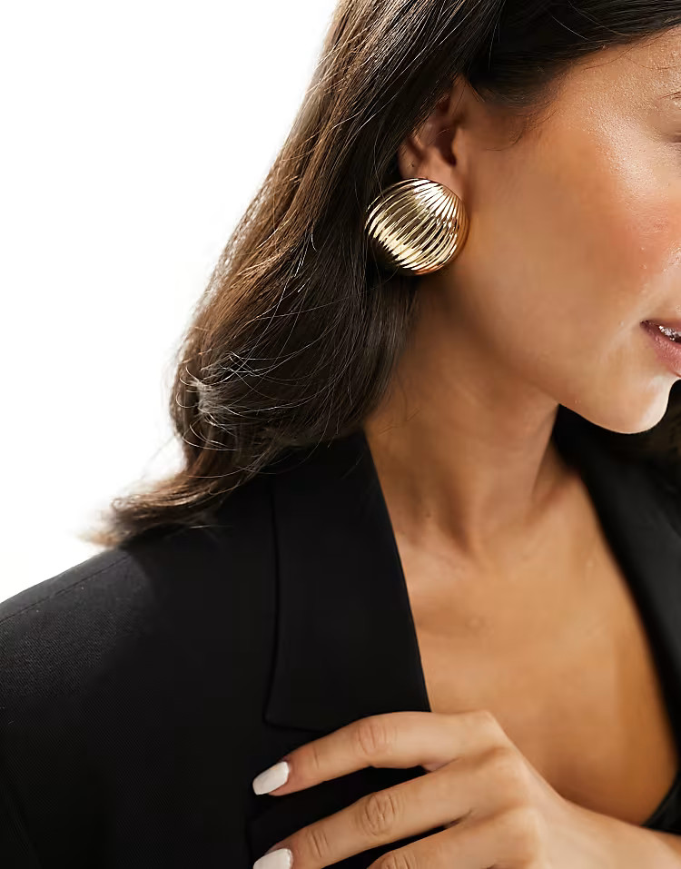 Petit Moments francesa statement stainless steel heart stud earrings in gold | ASOS (Global)