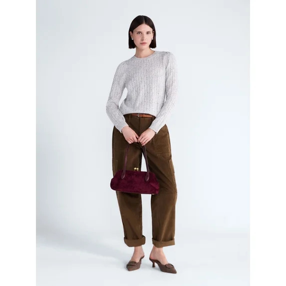 Free Assembly Women's Cashmere Cable Knit Sweater with Puff Sleeves, Midweight, Sizes XS-XXL | Walmart (US)