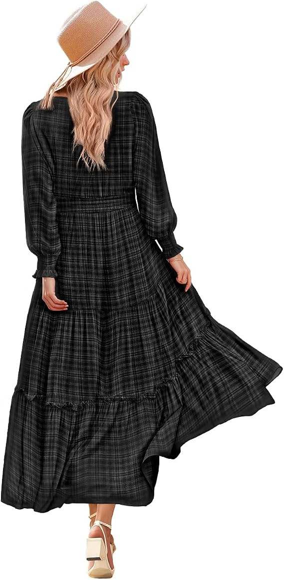 YESNO Women Fall Floral Long Sleeve Wedding Guest Maxi Dress ECL | Flowy spring fall dress, round... | Amazon (US)