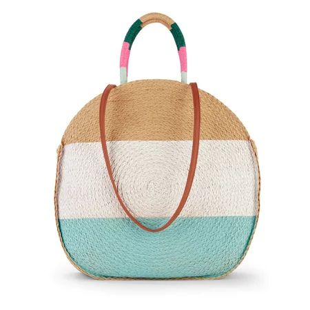 Time & Tru Striped Straw Circle Tote | Walmart (US)