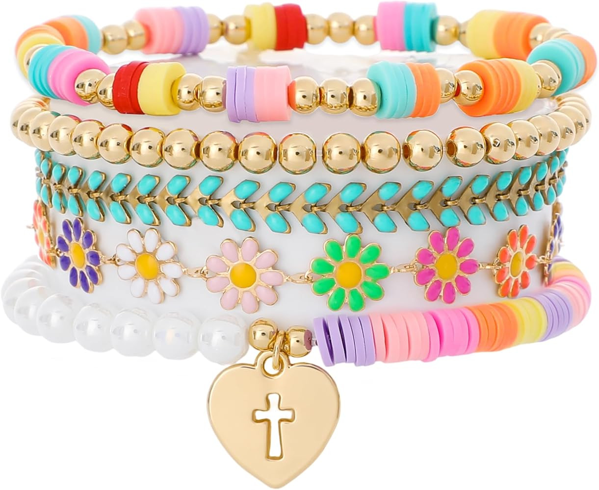 Heishi Beaded Stretch Bracelets for Women Stackable Polymer Clay Beads Bracelets Friendship Boho ... | Amazon (US)