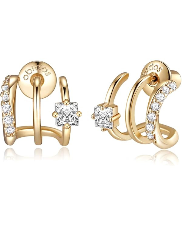 Obidos 14K Gold Plated Triple Huggie Illusion Stud Earrings | Double Huggie Hoop Earrings for One... | Amazon (US)