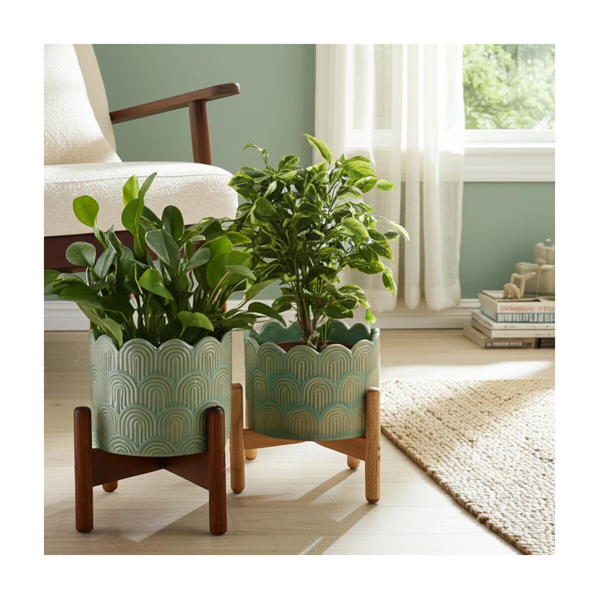 Decorative Planters Ceramic And Stoneware With Textured Scallop Design And Curved Rim Detailing S... | Wayfair North America