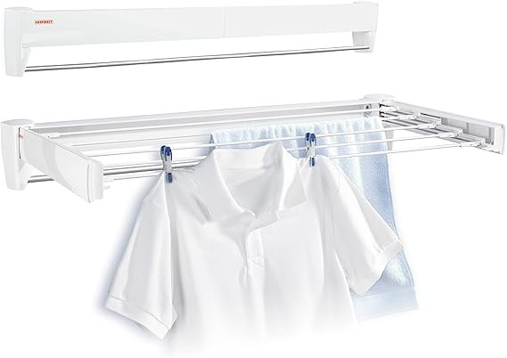 Leifheit 83201 Telefix 70 Wall Mount Retractable Clothes Drying Rack | 5 Drying Rods | White | Amazon (US)