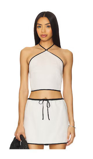 Air Linen Cropped Halter Top in Egret & Black | Revolve Clothing (Global)