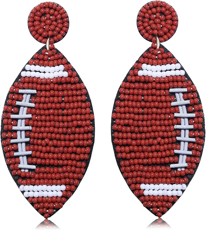 Beaded Football Earrings Handmade Cute Baseball Basketball Softball Soccer Teardrop Dangle Earrin... | Amazon (US)