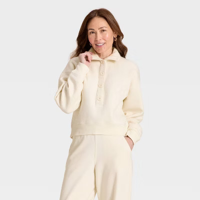Women's Button-Front Pullover Sweatshirt - Universal Thread™ Cream M | Target