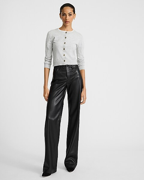 High Waisted Faux Leather Wide Leg Pant | Express