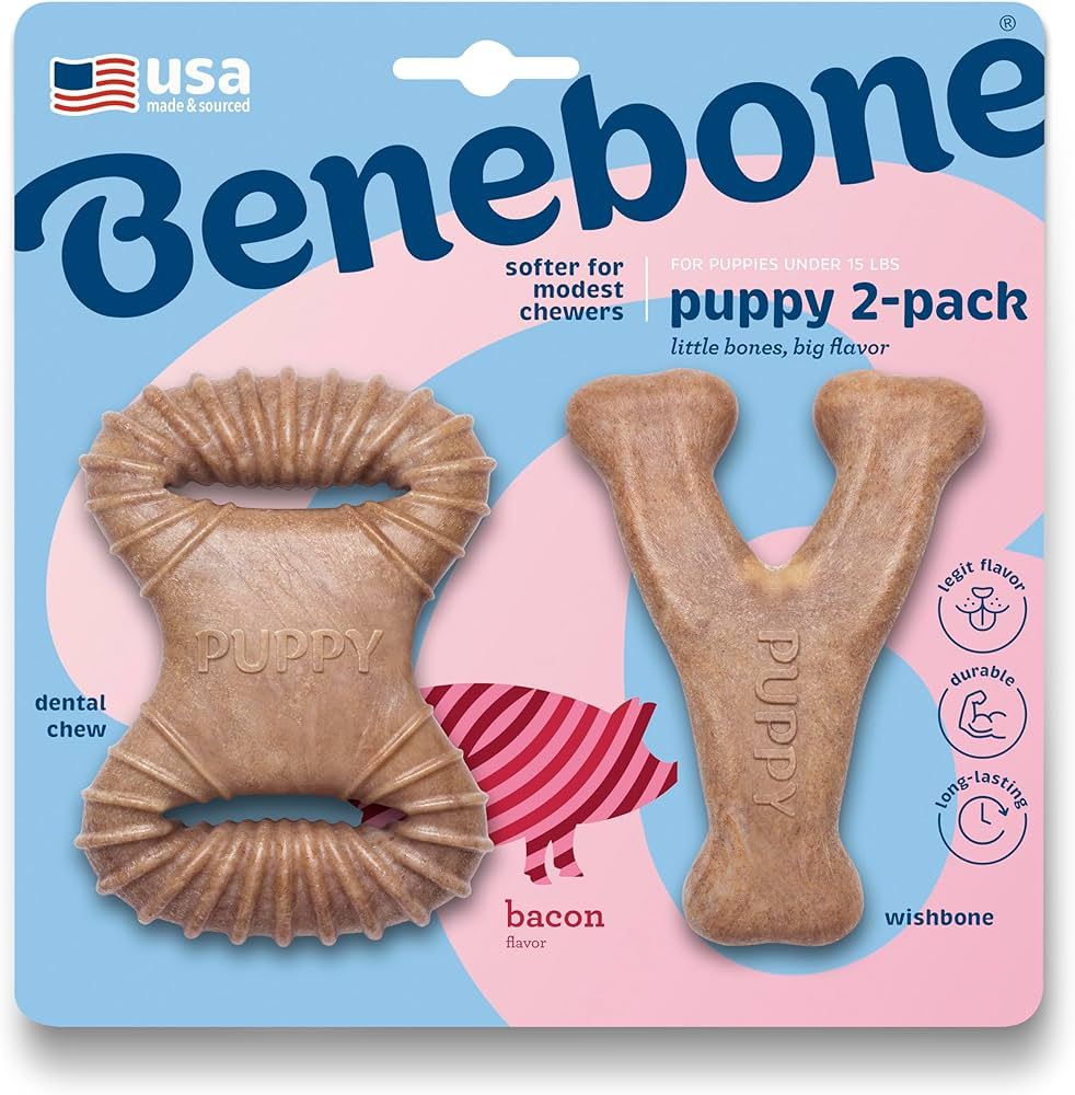 Benebone Puppy 2-Pack Dental Chew/Wishbone Dog Chew Toys, Made in USA, Real Bacon Flavor | Amazon (US)