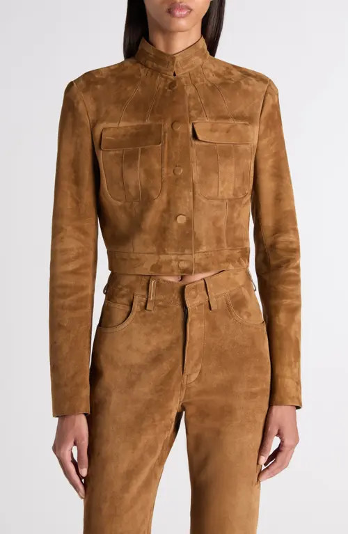 TOM FORD Crop Suede Officer Jacket in Caramel at Nordstrom, Size 4 Us | Nordstrom