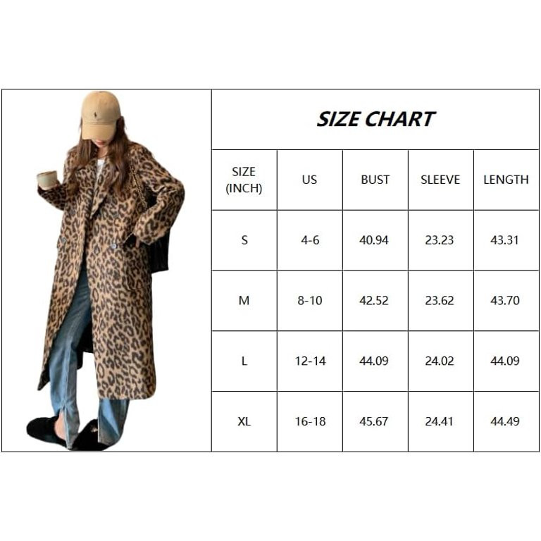 utcoco Womens Leopard Long Wool Trench Coat Winter Warm Overcoat | Walmart (US)