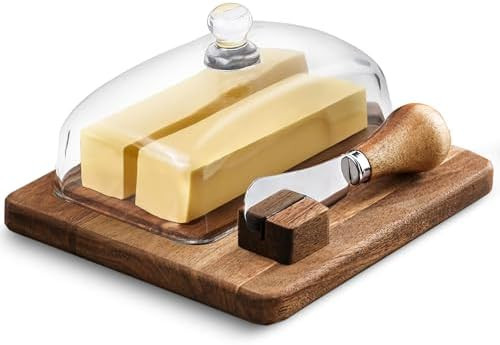 Large Glass bamboo Butter Dish with knife,Large Butter Dish for Countertop,Thick Sealed Glass Lid... | Amazon (US)