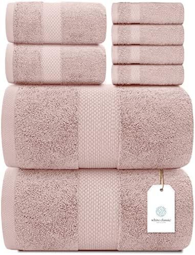 White Classic Luxury Pink Bath Towel Set - Combed Cotton Hotel Quality Absorbent 8 Piece Towels | 2  | Amazon (US)