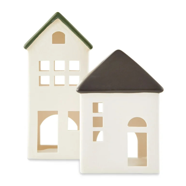 Holiday Time White House Black Roof Tabletop Christmas Decorations, 2 Pack | Walmart (US)