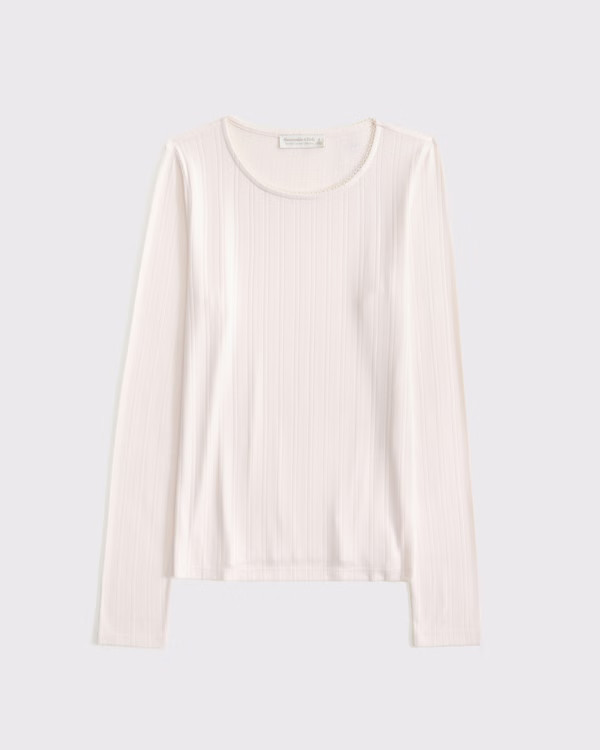 Long-Sleeve Pointelle Sleep Top | Abercrombie & Fitch (US)