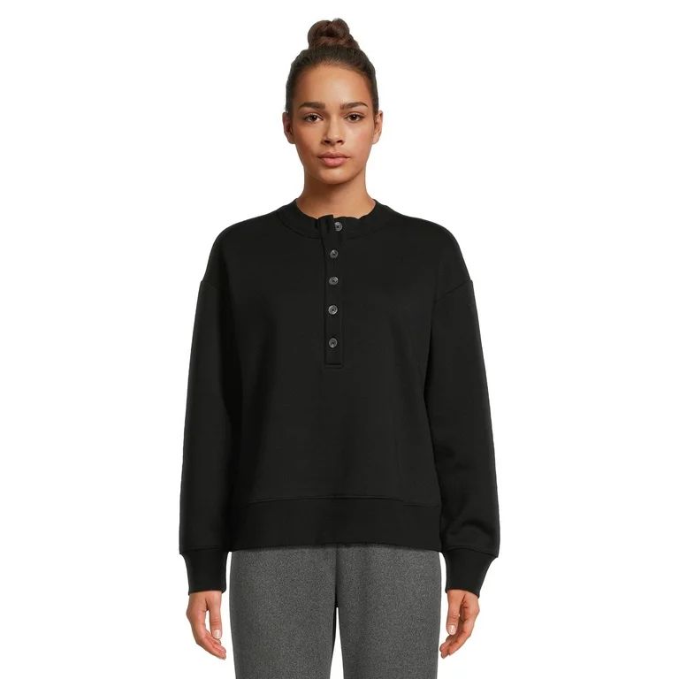 Time and Tru Women's Fleece Henley Pullover Sweatshirt with Long Sleeves, Sizes XS-XXXL | Walmart (US)