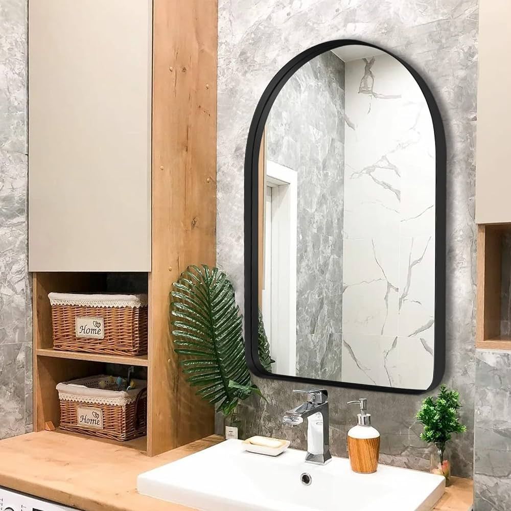 Clavie 20"x30" Arch Bathroom Mirror, Wall Mounted Mirror, Black Vanity Wall Mirror Metal Frame for B | Amazon (US)