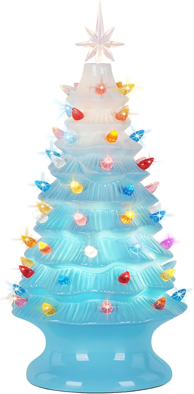 Lakumu 16.5" Table Top Christmas Tree, Hand Painted Resin Christmas Tree with Lights, Pre-lit Xma... | Amazon (US)