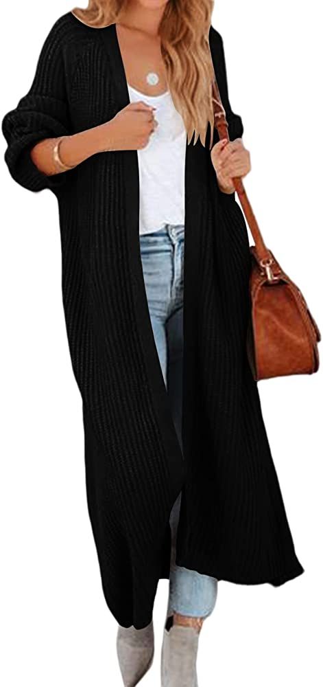 Women's Oversized Long Cardigan Sweaters Long Sleeve Split Open Front Drape Knit Duster Coat | Amazon (US)