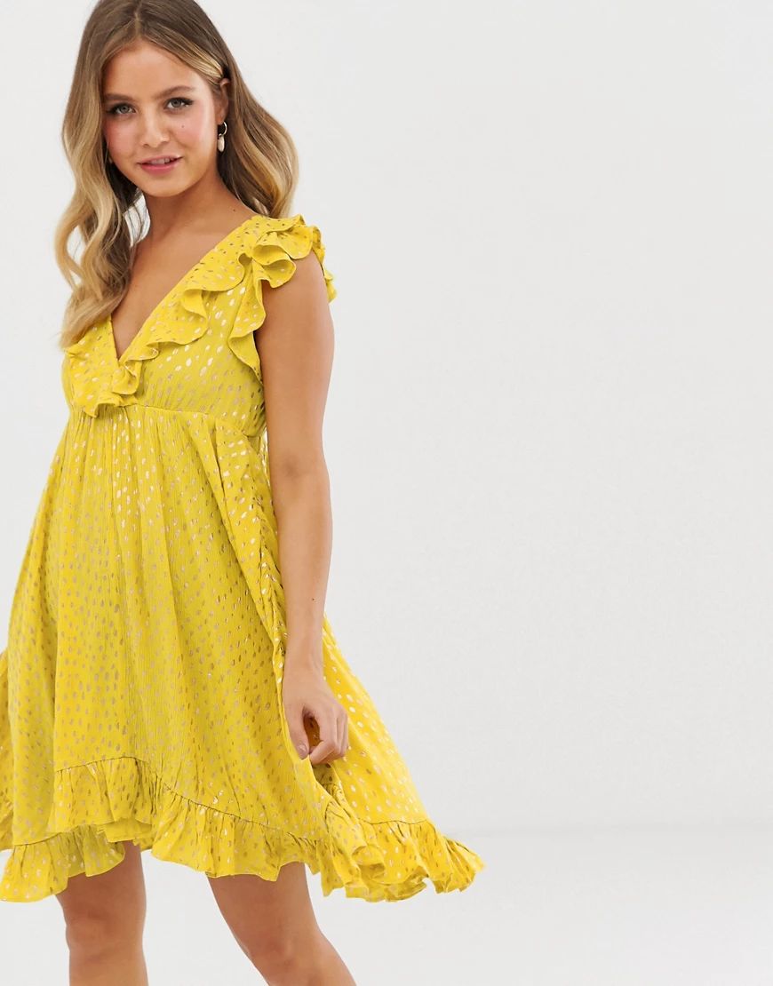 Glamorous tie back skater dress with frill-Yellow | ASOS (Global)
