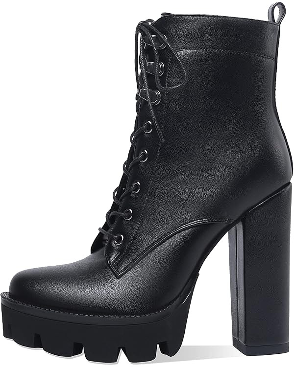 Women's Platform Ankle Boots Fashion Chunky Heel Lug Sole Combat Boots Lace Up High Heeled Bootie... | Amazon (US)