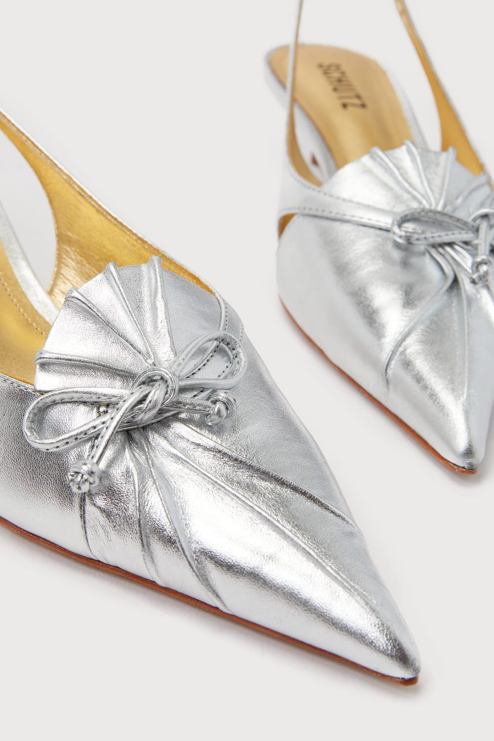 Zane Silver Metallic Nappa Leather Slingback Kitten Heel Pumps | Lulus (US)