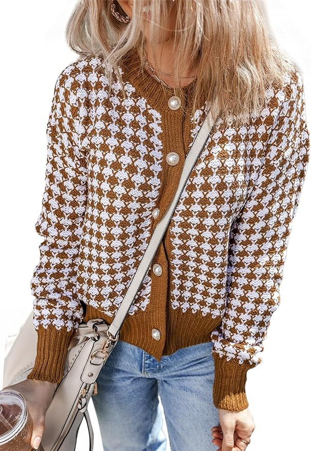 Dokotoo Cardigan Sweaters for Women V Neck Button Down Long Sleeve Plaid Knit Cardigans Sweater T... | Amazon (US)