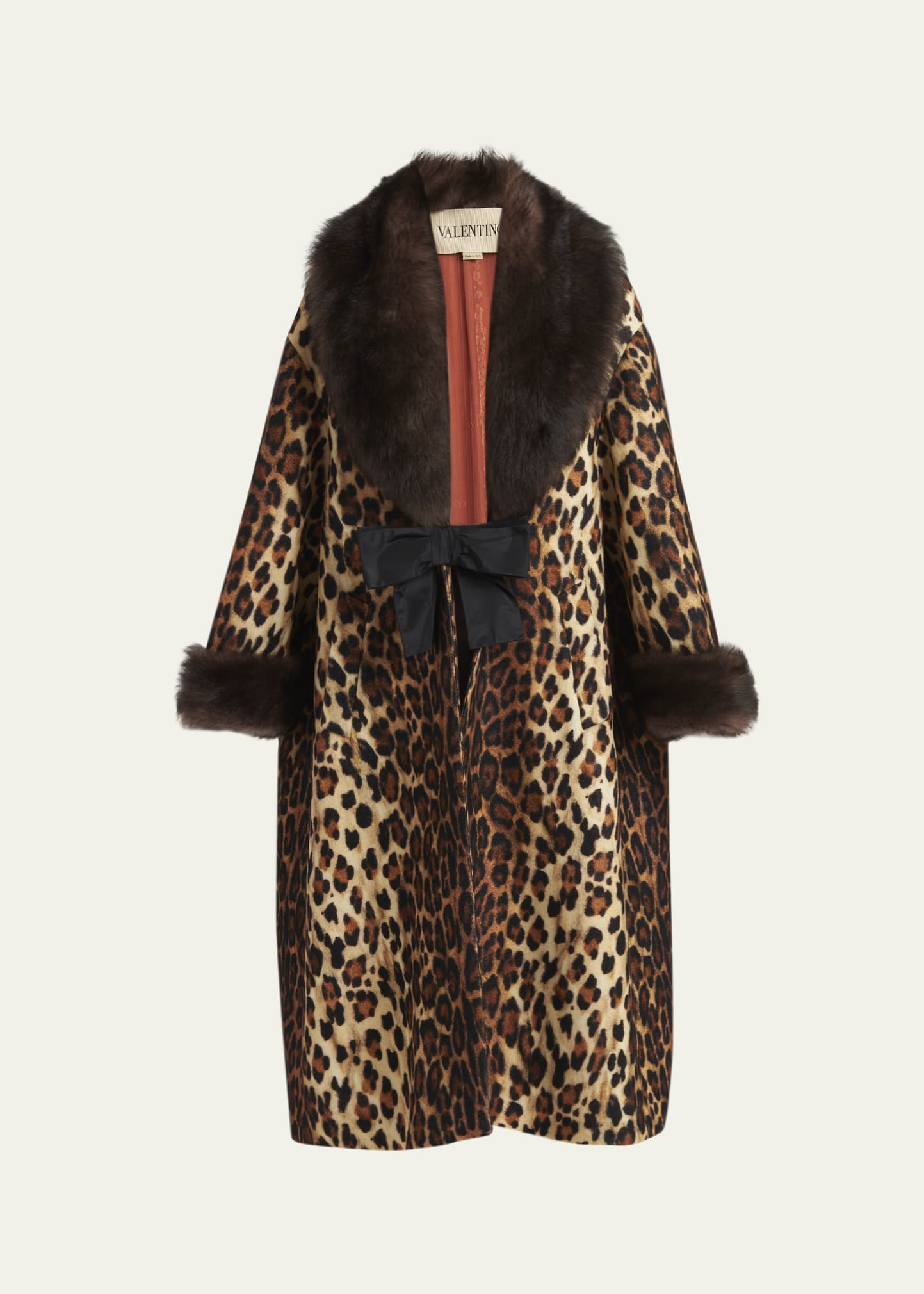 Valentino Garavani Sheep Shearling-Trim Leopard-Print Wool Oversized Coat | Bergdorf Goodman