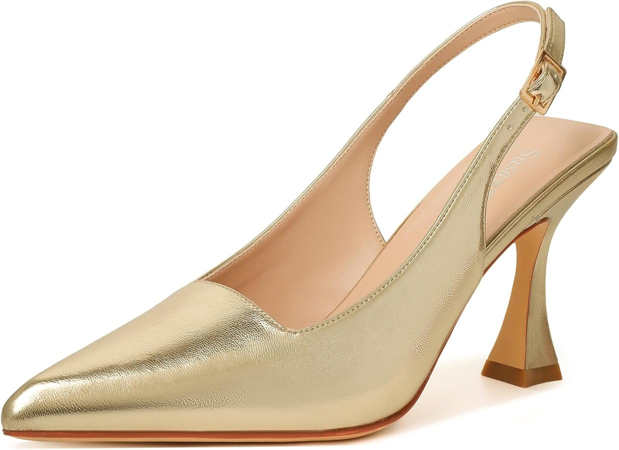 Susanny Slingback Kitten Heels Elegant Dressy Pumps for Women Closed Pointy Toe Sexy Chunky High ... | Amazon (US)