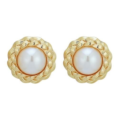Vintage Gold Pearl Studs Earrings Chunky Gold Earrings Pearl Large Earrings | Amazon (US)