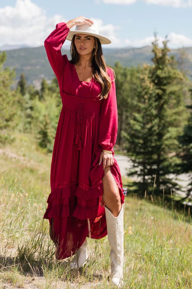 Lucky to Have You Wine Maxi Dress | Pink Lily