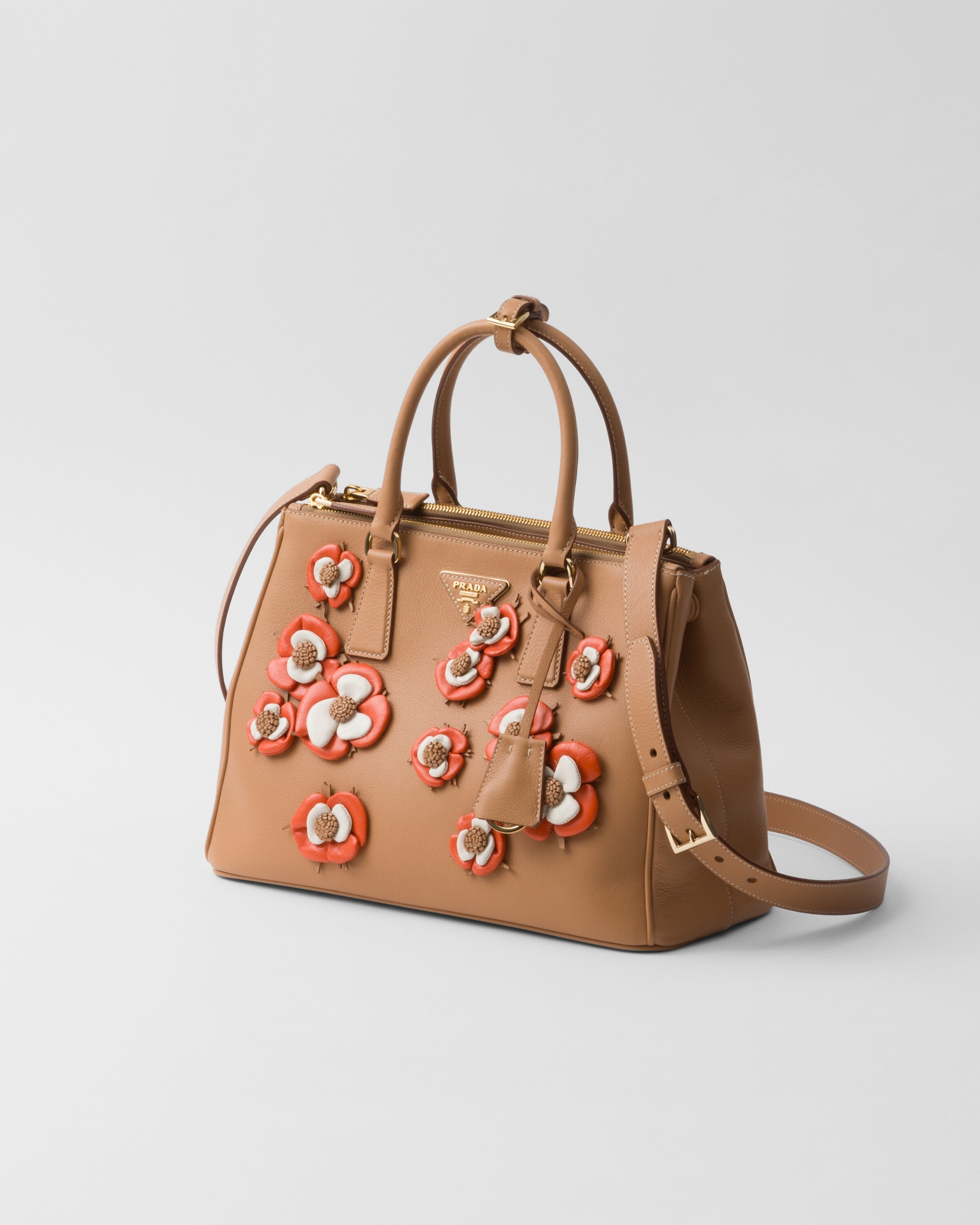 Large Prada Galleria leather bag with floral appliqués | Prada US