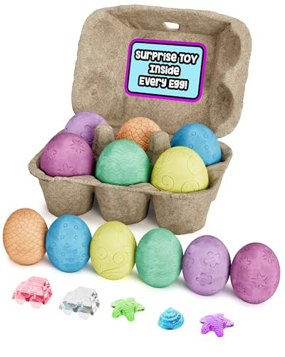 Loddie Doddie 6ct Surprise Inside Sidewalk Chalk Eggs – Washable Outdoor Activity for Kids, Flat Bottom Design Egg Chalk, Surprise Toys Chalk Set for Kids Play Set | Amazon (US)